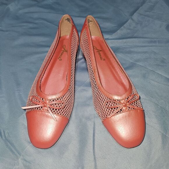 Vintage Annie Pink Bowtie Mesh Slip On Flats - Picture 1 of 9
